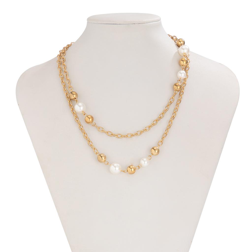 Premium Fembladig Blomma Pärla Staplad Långt Halsband Temperament Slingrande Kedja Blomma Halsband Smycken Tröjkedja