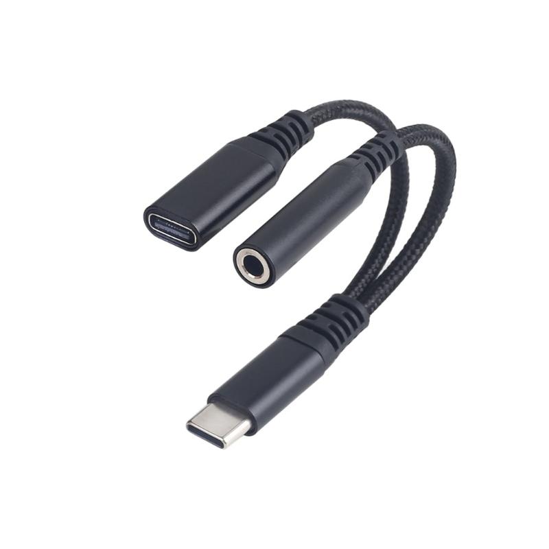 USB C to 3.5 mm Jacks Headphone Adapter and Charging Braided Cable Universal For Mobile Devices
