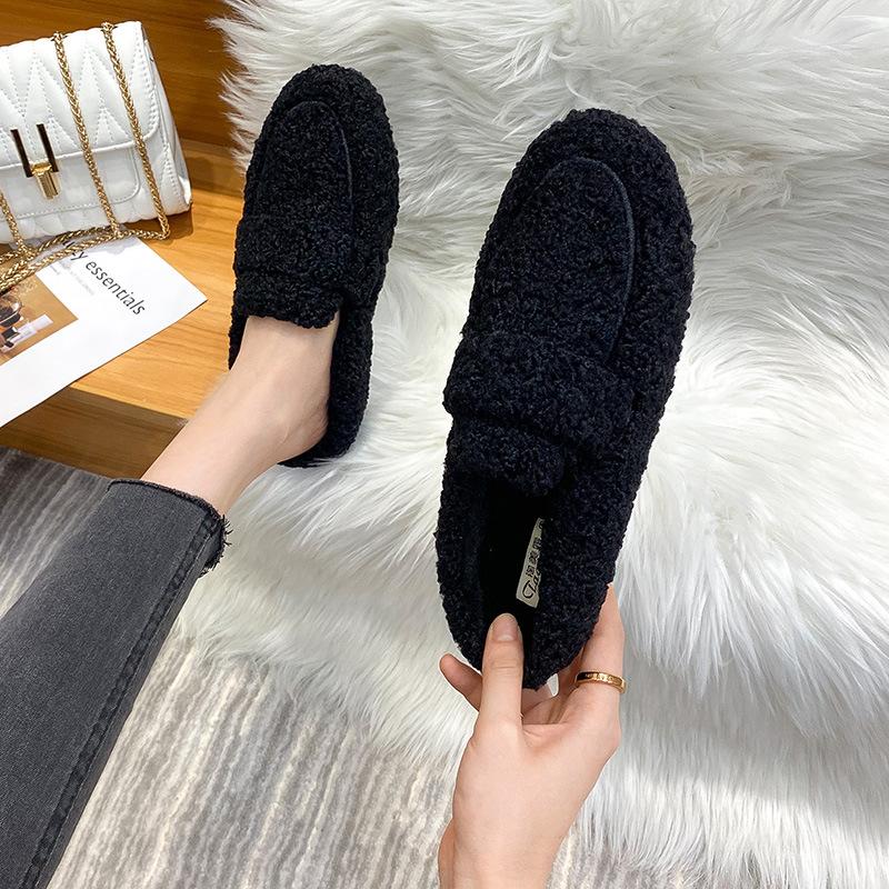 Fashion Winter Warm Plush Mules Women One Band Fur Slippers Cozy Cotton Shoes Woman Flats Cover Toe Fleeces Slides Femme Wool Pantuflas