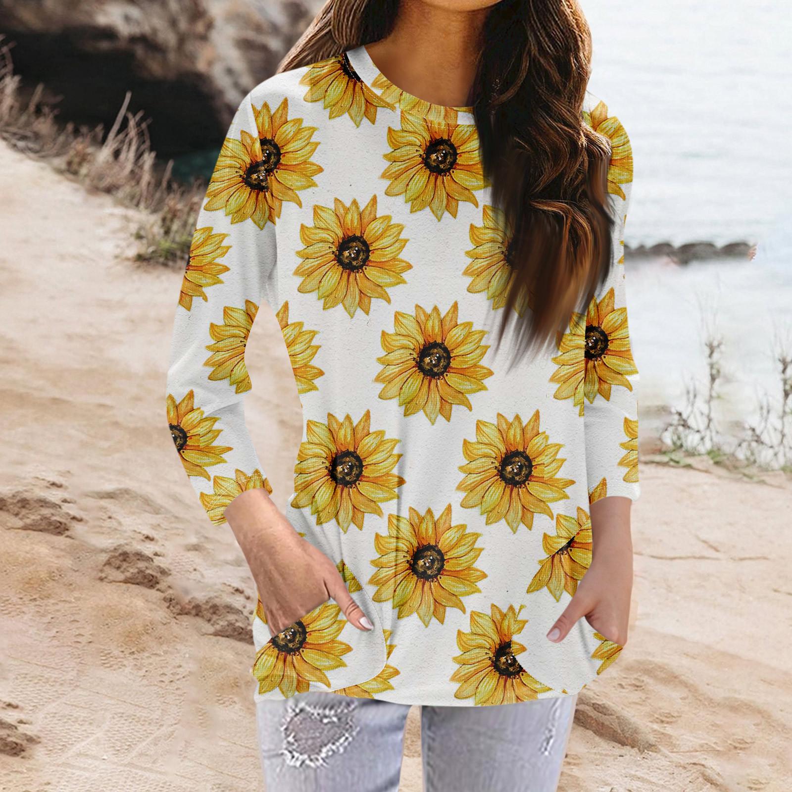 

Женская модная повседневная футболка с карманом и круглым вырезом с рукавами 3/4 и топом S жёлтый