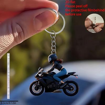 Brelok akrylowy 2D dla motocyklisty - z motywem motocyklisty w kasku i motocykla, prezent dla męskich entuzjastów motocykli