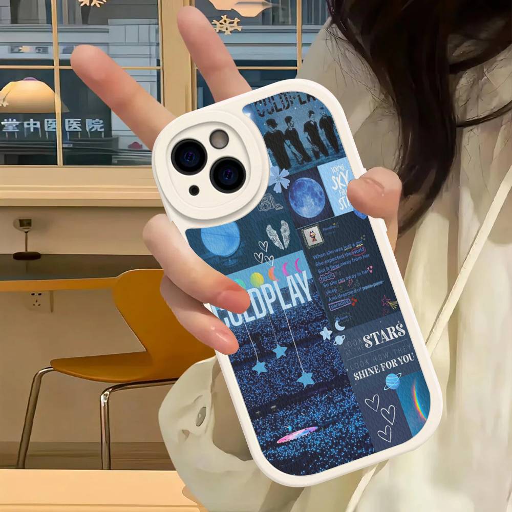 Moon Music Coldplay Band Phone Case For IPhone 16 15 14 13 12 11 Pro Max Plus Leather Shockproof Cover