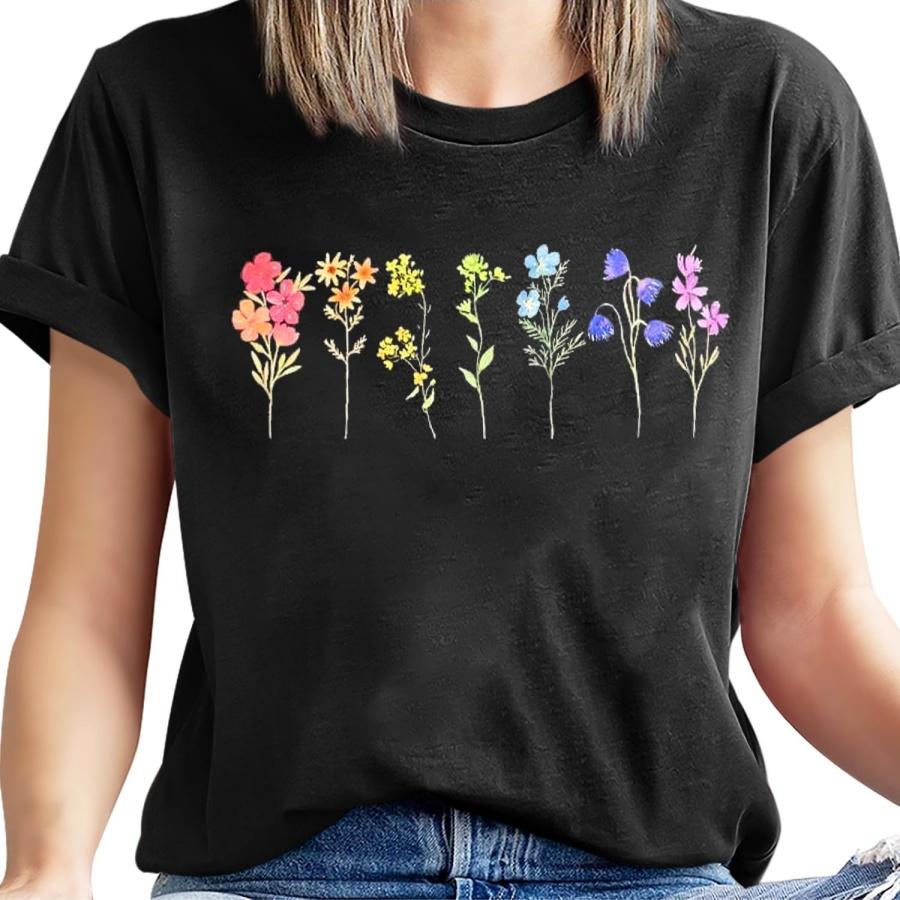 

WEITUN Pride Shirt Woman Cute Wildflower LGBT Pride Month Tshirt Flower Gay LGBTQ Ally Tees XXXXXL різнокольоровий