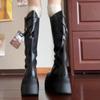 Fashion Block Heel Single Boots Autumn New Round Toe Rear Zipper Platform Anti-Slip Wear-Resistant Tall Boots