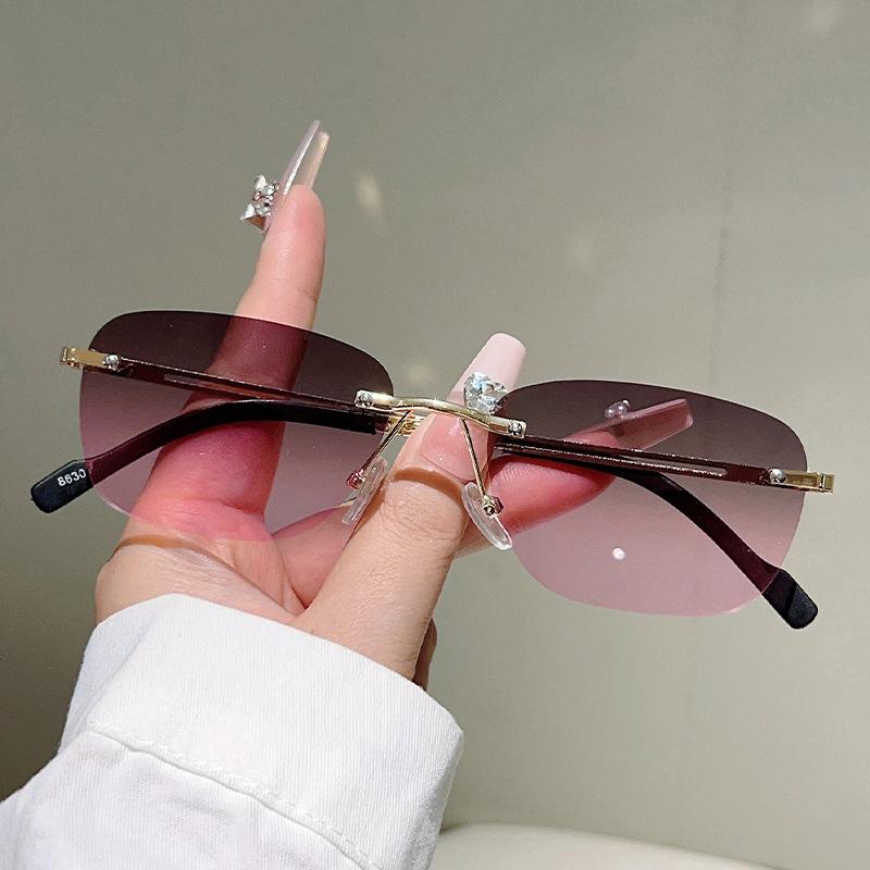 Vintage Rimless Sunglasses Women For Men Luxury Brand Designer Sun Glasses Punk Popular Pink Outdoor Lady Eyeglasses Uv400