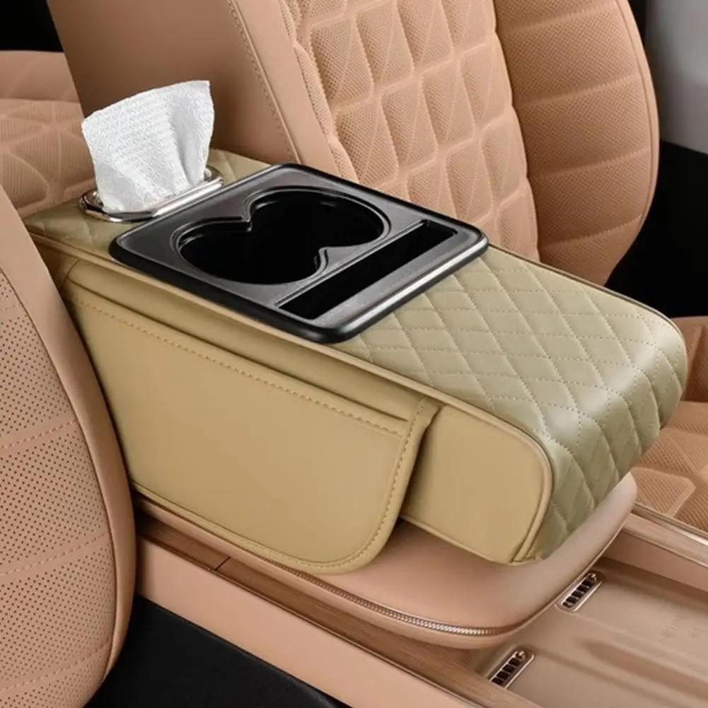 Car Center Console Organizer Nappa Leather Armrest With Interior Cup Holders & Accessories Tissue Vehicle Dual Storage Box Q6Y6
