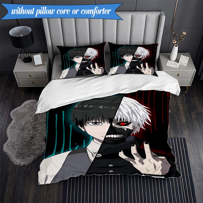 3PCS Tokyo Ghoul Kaneki's Struggle Bedding Set 2D Printing (Includes 1 Duvet Cover + 2 Pillowcases Coreless), Bedroom decor,Fan Gift