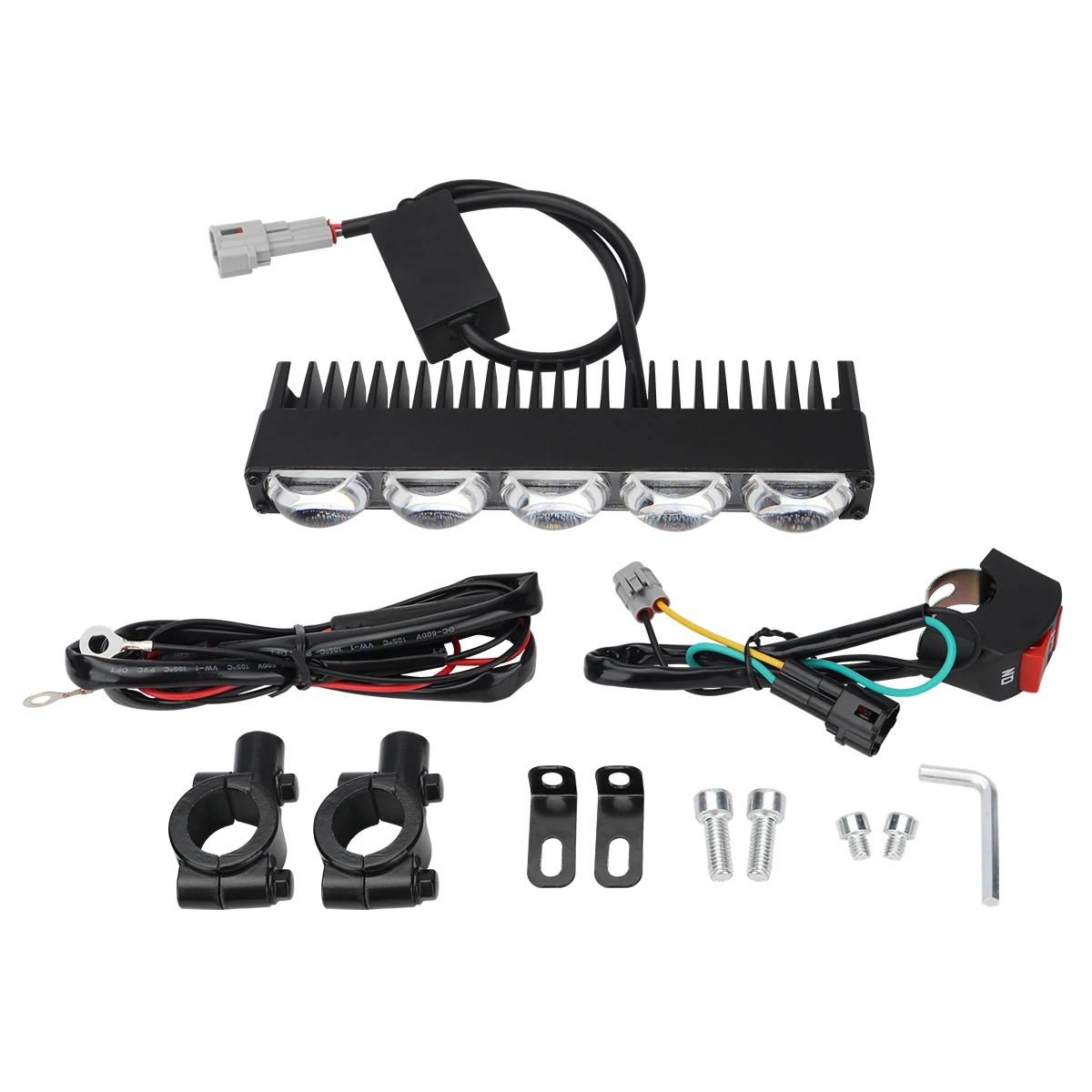 

Motorcycle Headlight Handlebar LED 5 Lens Light Bar Set 12-24V Spotlight LED With switch Kit Fits Most Handlebars White Yellow