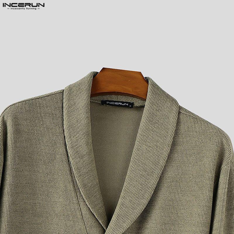 INCERUN Pulovere Subțiri Casual cu Mânecă Lungă și Guler Rever pentru Bărbați