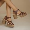 Damen Sommer Neue Einfarbige Riemen-High-Heel-Sandalen mit Blockabsatz und Rundem Zehen