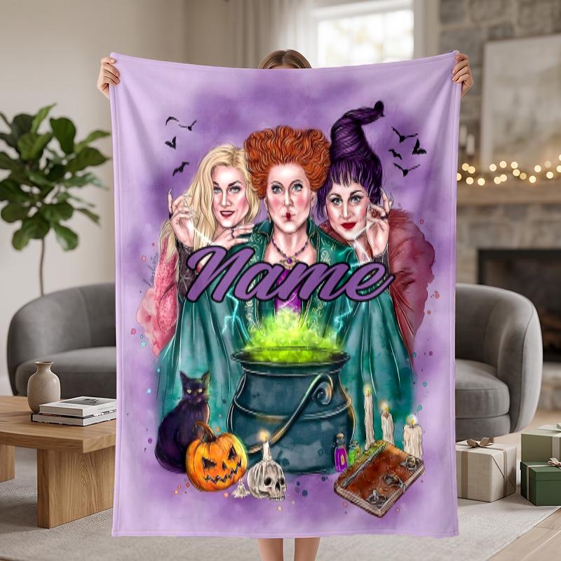 Hocus Pocus Custom Flannel Blankets Soft Warm Cozy Throws for Home Decor Holiday Gifts