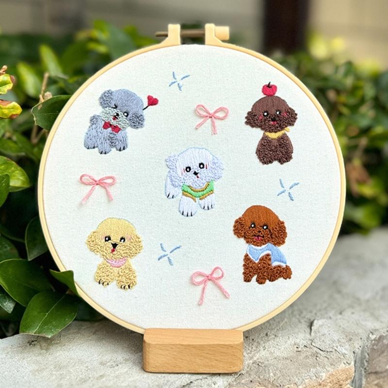 Beginner Embroidery Kits for Adult Easy to Learn Dog Embroidery Pattern from Video & Instruction Needlepoint Kits