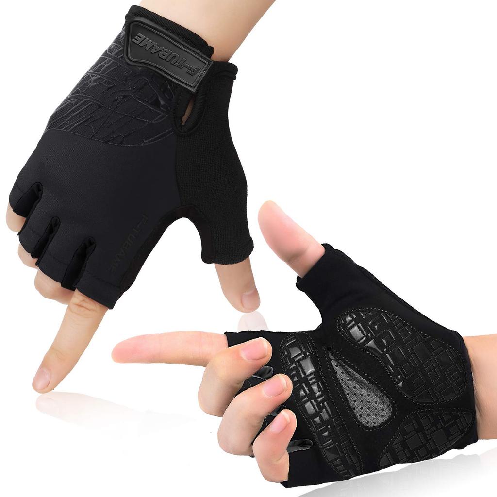 Summer Cycling 3D Shock Abrasion 5 Unisex Black F-TUBAME® Gloves, Design, Absorption, Resistance, Breathable, Quick-Drying, Non-Slip, Colors, (Medium,