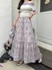 Women's Spring Floral Print Midi Skirt, A-line, Elastic Waist, Versatile, Slimming Design