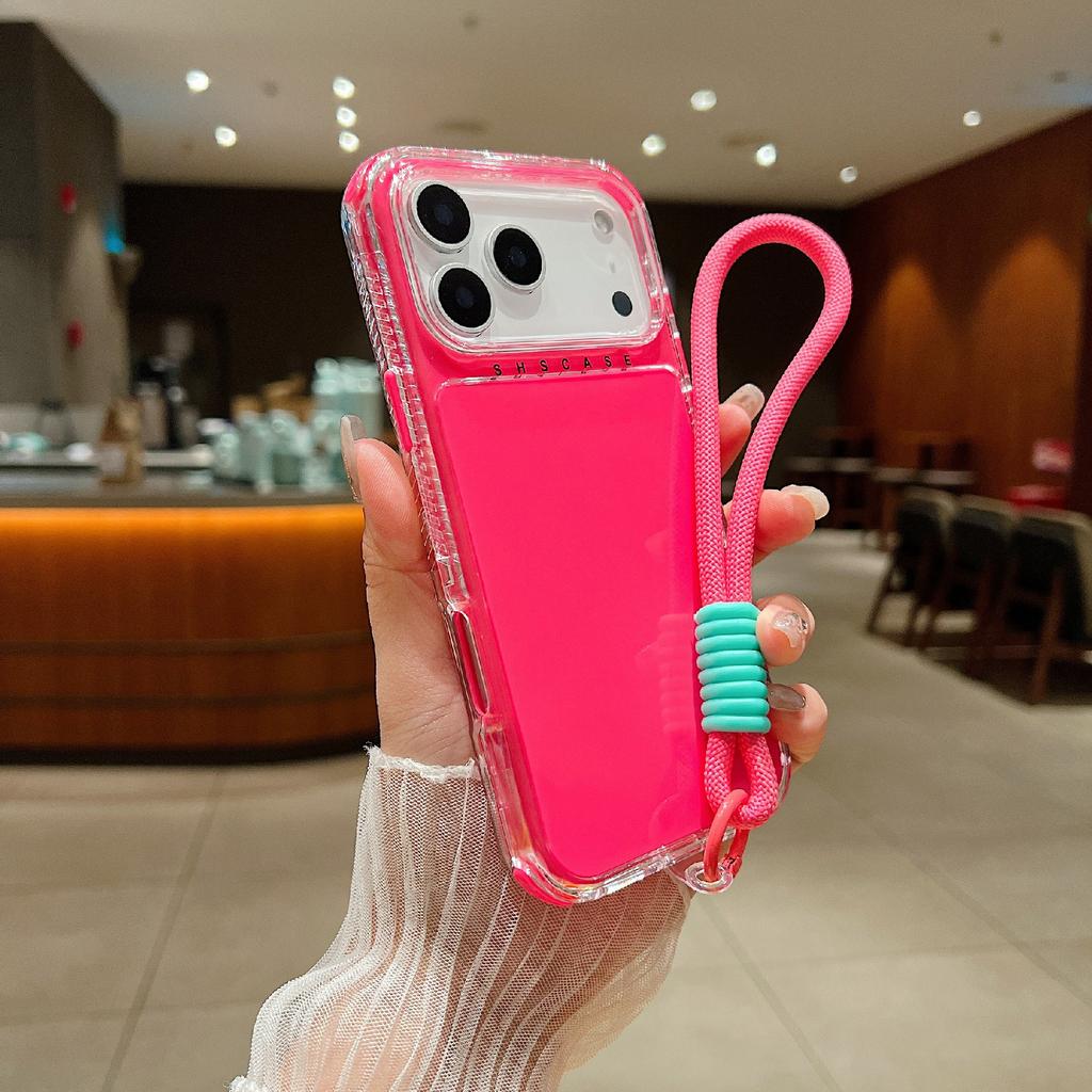 For iPhone 17 Pro Case 3 In 1 Drop-Proof PC+TPU Phone Back Cover with Wrist Strap