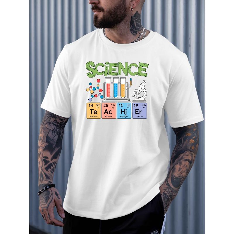 European Sizes Men's Science-Themed Short Sleeve T-Shirt - Chemistry & Physics Print - Breathable Round Neck Casual Summer Tee