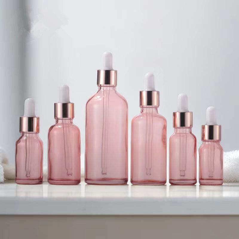Dropper Bottles Refillable 5-100Ml Rose Gold Lid Cosmetic Container Glass Aromatherapy Liquid For Essential Massage Oil Pipette