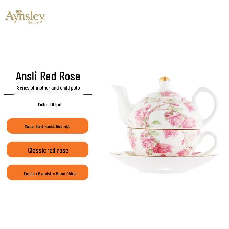 AYNSLEY Red Rose Ceramic Afternoon Tea Set