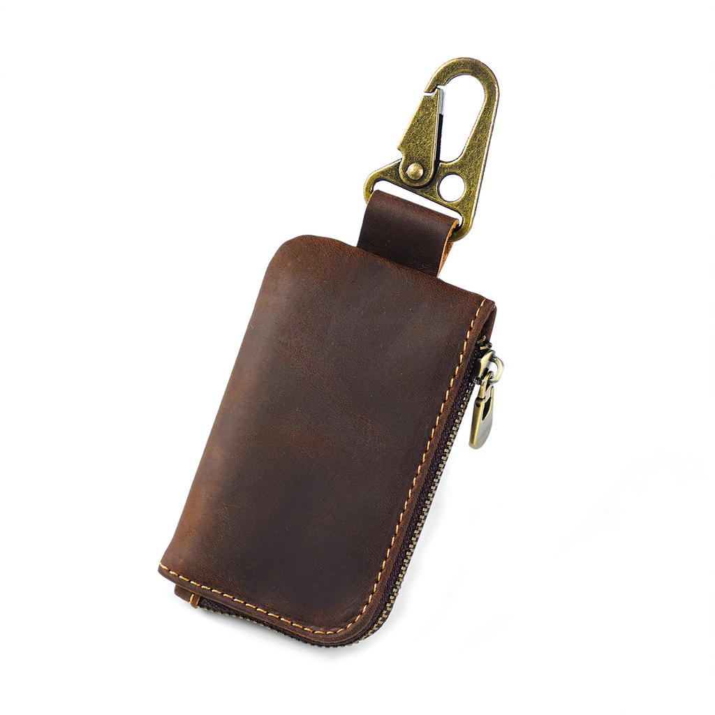 Genuine Leather Key Storage Bag Bluetooth Earphone Keychain  Automotive Smart Key Protective Case Housekeeper Zipper Keys Coin Purse