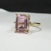 Prong Set Pink Kunzite 925 Sterling Silver Yellow Gold Overlay Ring Jewelry