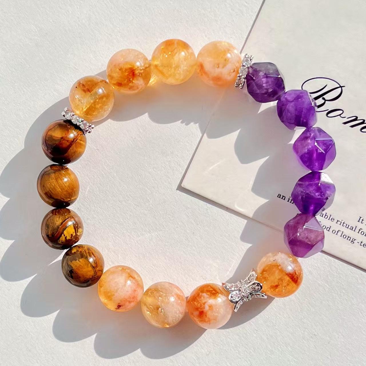 Retro Natural Honey Milk Cover Citrine Amethyst Tiger S Eye Bracelet Basic Commuter Bracelet