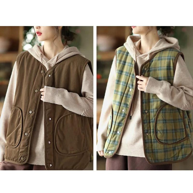 Cotton Vest Women Two Sides Wear Thickened Fall and Winter Retro Warm Comfortable Casual Sleeveless Tops