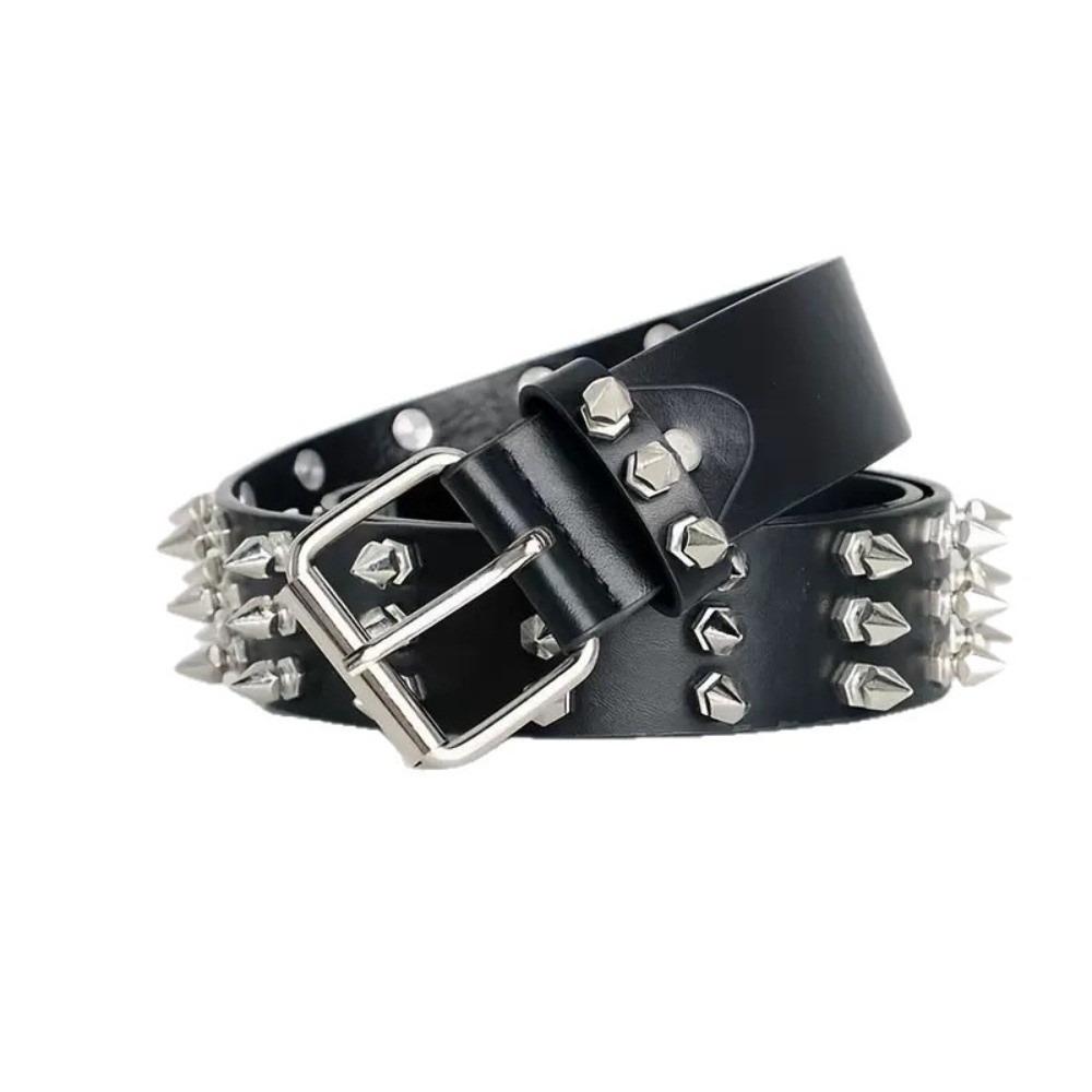 

Fashion Retro Rivet Belt Black Goth Style Studded Belt PU Leather Adjustable Needle Buckle Belt for Men and Women