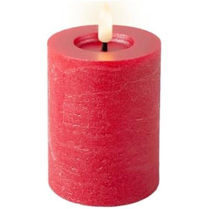 Bougie - LUMINEO - Cire Rouge - 11,4 cm - Flamme LED - Minuterie 6h