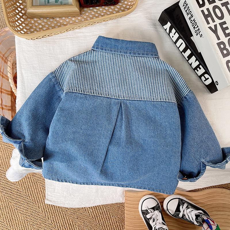 Children's Spring Lapel Striped Denim Shirt Middle Child Patchwork Cool Jacket