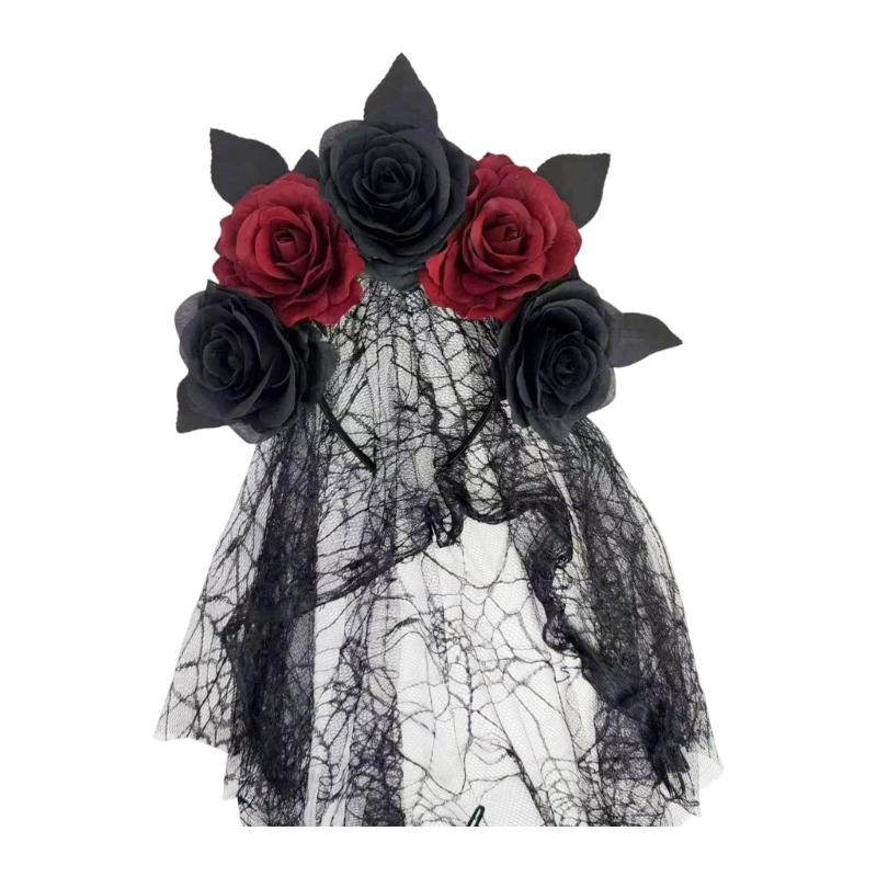 Rose Lace Headband for Women, Gothic Costume Headpiece for Halloween Parties, Cosplay Styling, Stage and Photo Looks