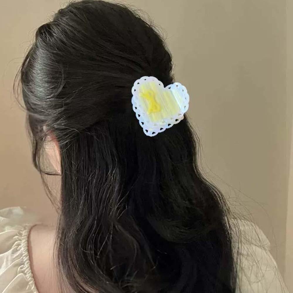 Korean Style Heart Shark Clip Stripe Bow Hair Claw Fashion Acetic Acid Hair Claw  Women