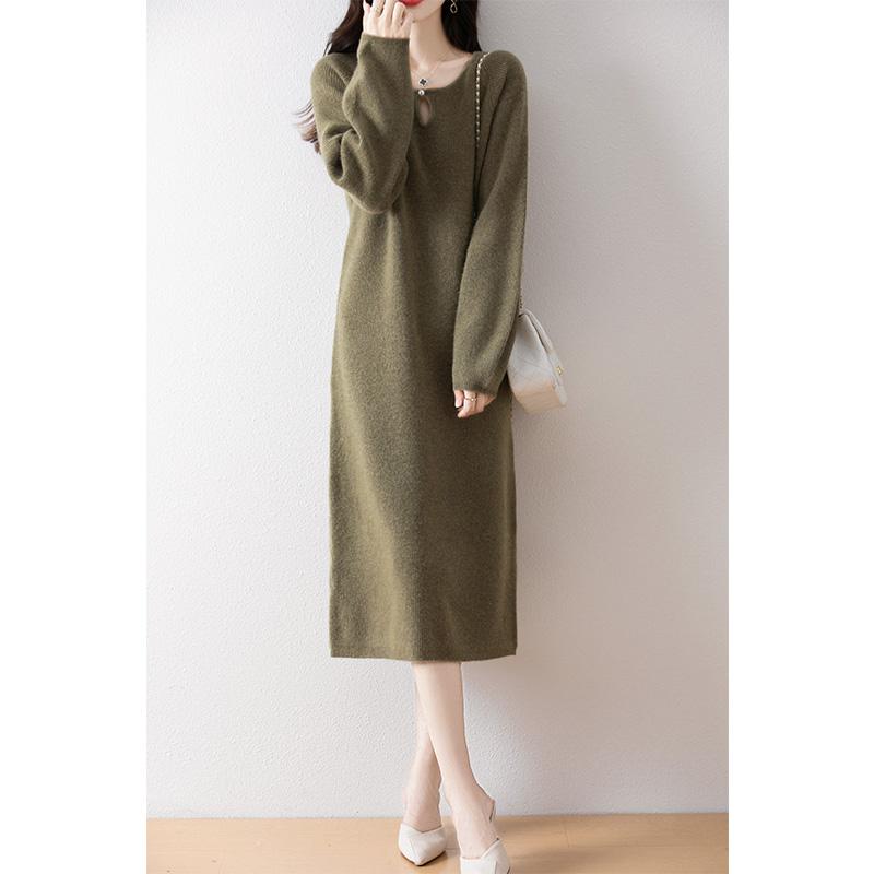 Women's Cashmere Dress Qinghe Cashmere 30% Cashmere 70% Wool Autumn and Winter Cashmere Skirt Soft and Warm