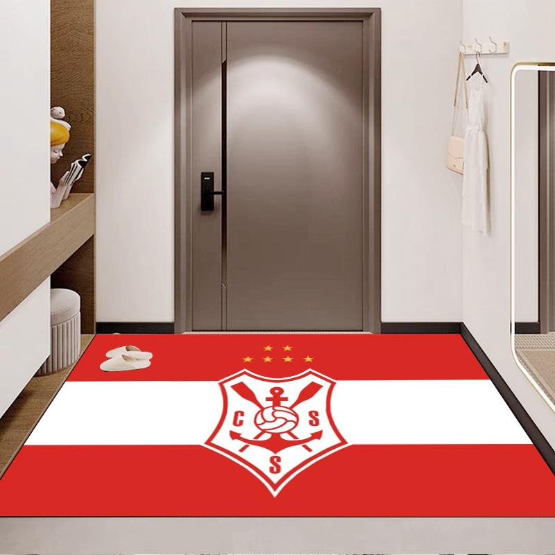 Corinthians SC Red White Stripe Crest Print Area Rug Brazilian Soccer Fan Non Slip Rectangular Floor Mat Gaming Room Football Fan Home Decor Rug
