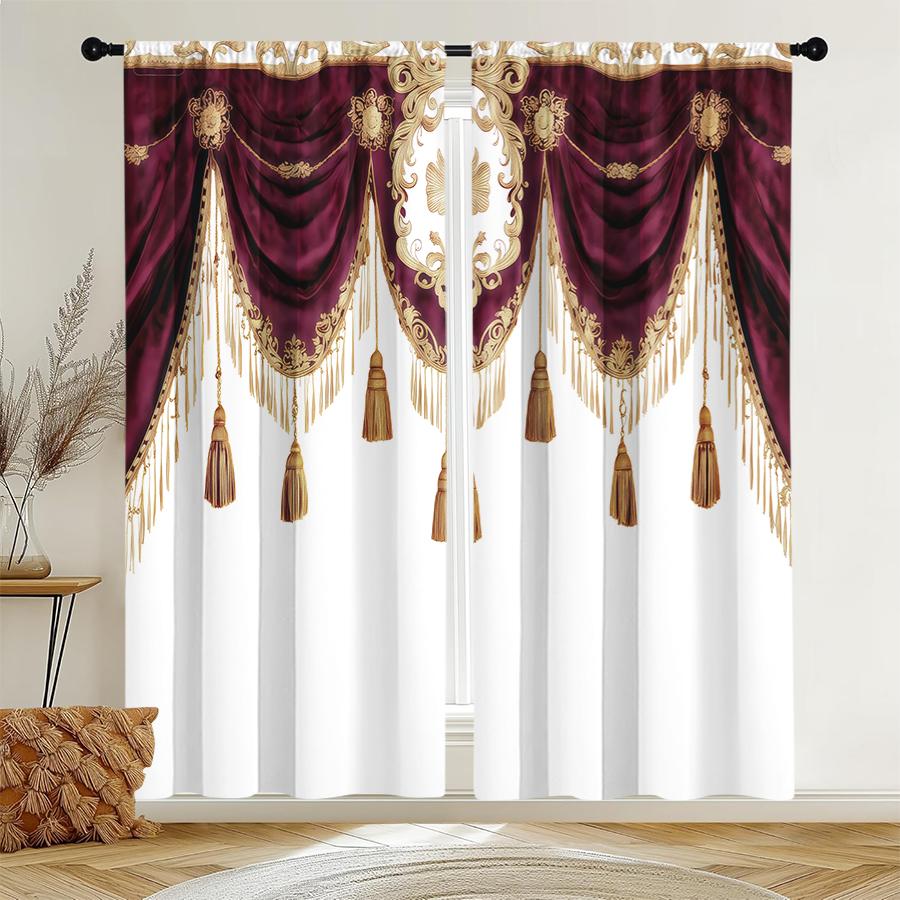 2pcs Palace luxury curtains   pole pocket design   protect privacy   suitable for decoration in various scenes  Wine red curtains