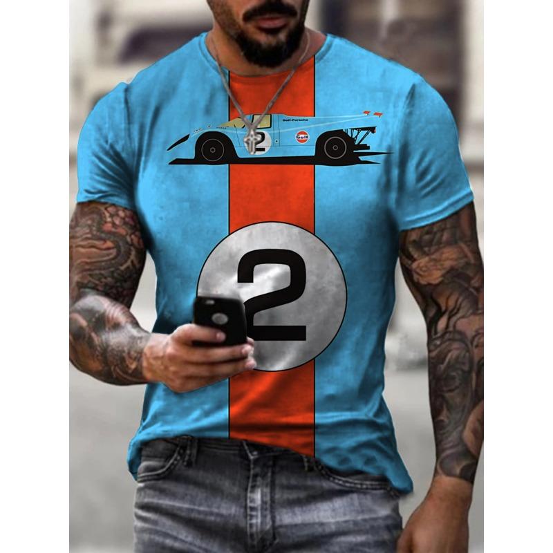 Llega Camiseta de Hombre Lemans Coche Patrón Vintage Camisetas Verano Oversize Casual Camisetas Manga Corta Hombre Ropa Hombre