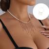 Delicate Layer Chain Chokers Necklace With Irregular Cultured Pearls And Cascading Tassels Embellishment