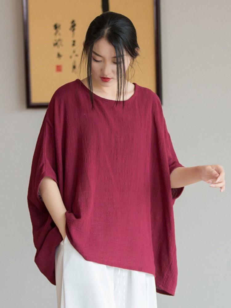 

Johnature женские повседневные футболки с рукавами «летучая мышь» однотонные футболки летние хлопковые льняные винтажные женские свободные футболки