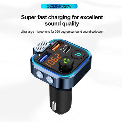 Transmițător FM Bluetooth 5.0 Mâini libere Modulator radio AUX pentru mașină Player MP3 cu adaptor de încărcare rapidă QC3.0 și PD20W Accesorii auto