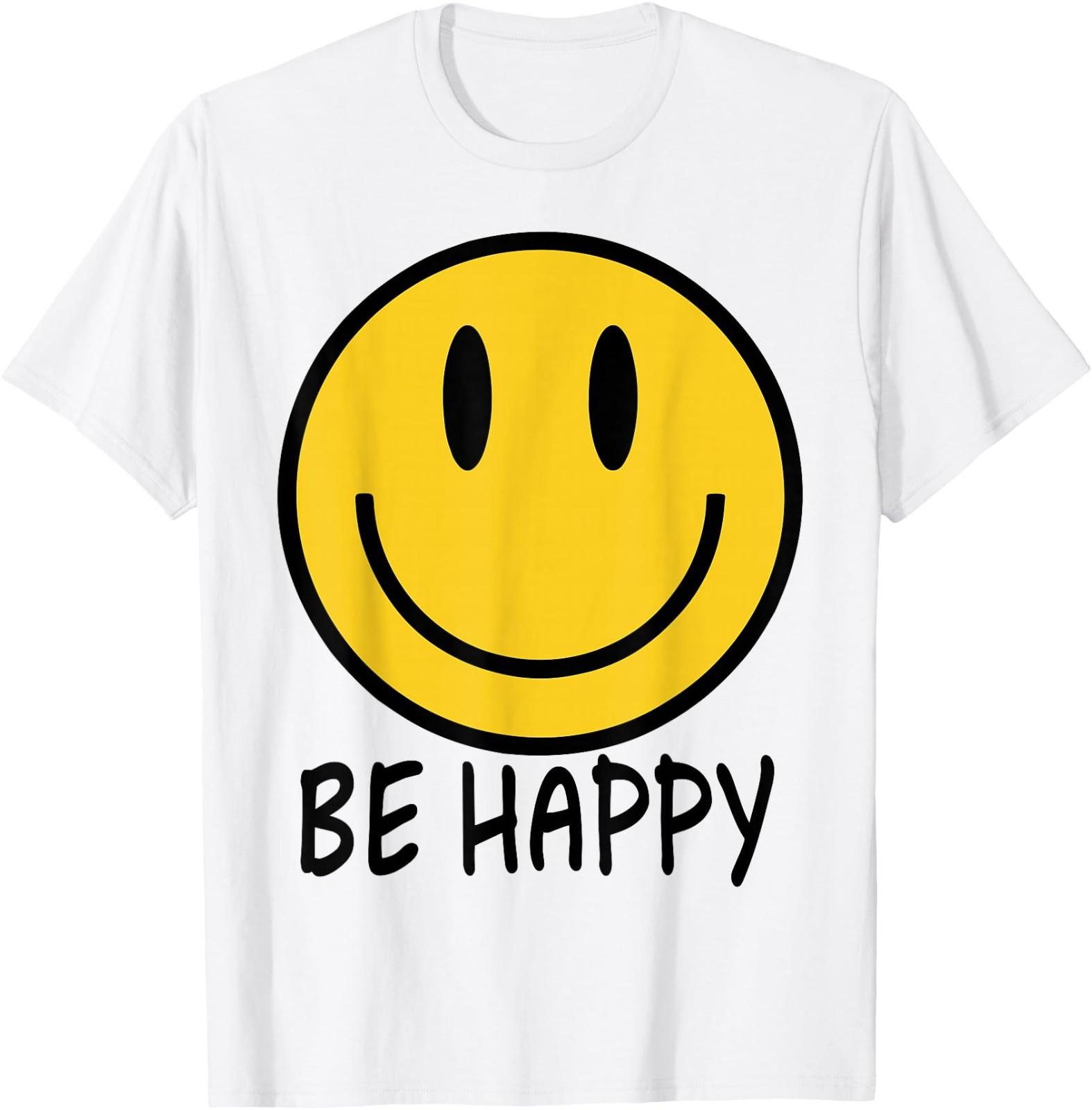 Be Happy 70s 80s Yellow Smile Face Happy Smiling Face T- Unisex T-Shirt L