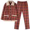 Pajamas Women'S Winter Three-Layer Thickened Fleece Woven Cotton Padded Coral Fleece Autumn And Winter Loungewear