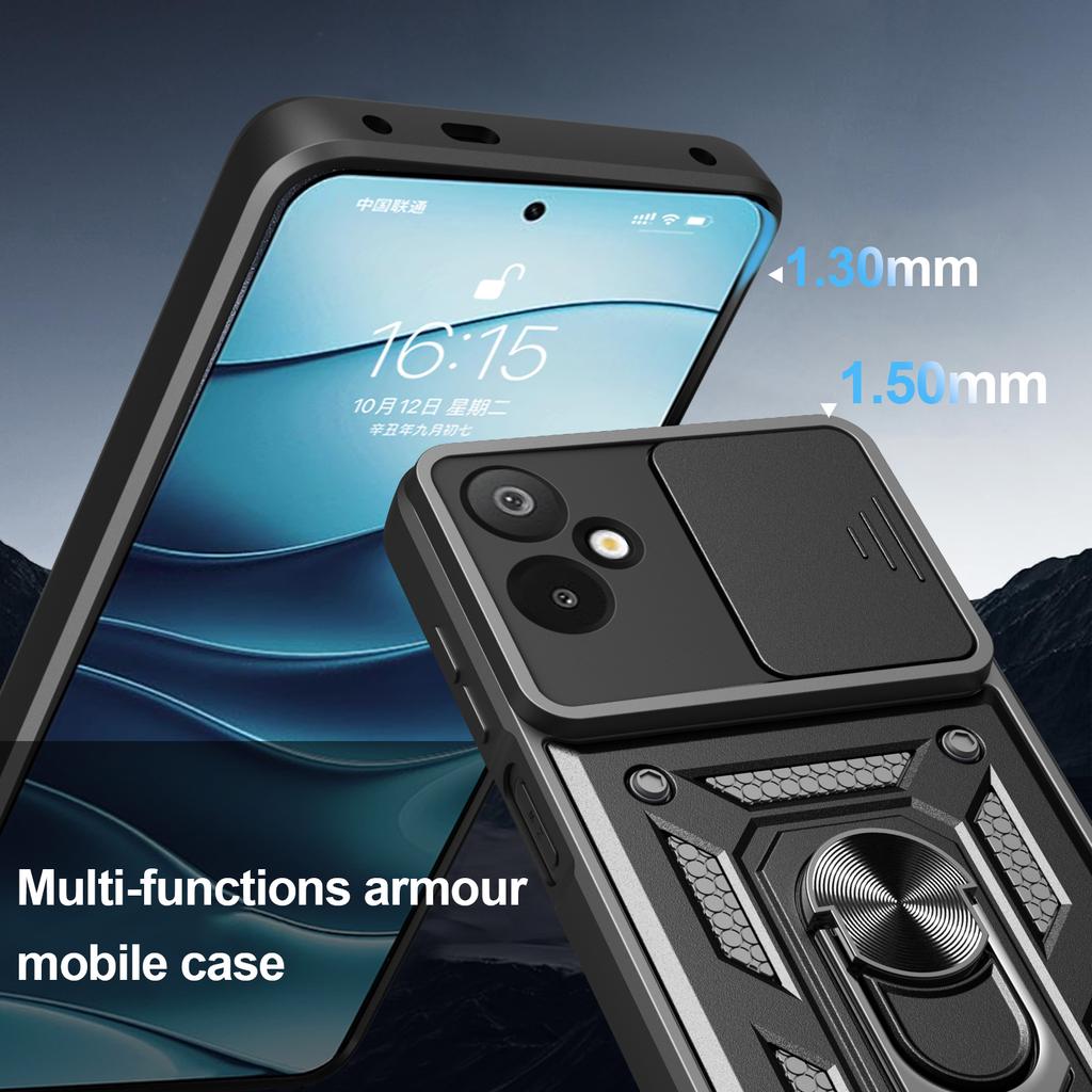 For Samsung Galaxy F06 5G/M06 5G Case with Slide Camera Lid PC+TPU Kickstand Phone Cover