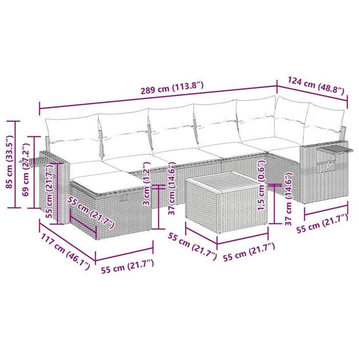 VidaXL Salon de jardin 8 pcs avec coussins noir résine tressée, ensemble de canapés d'extérieur, ensemble de canapé d'angle 3325822