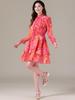 Allegra K Women's Floral Chiffon Dress, Flared A-Line Dress with Long Sleeves, Slimming Casual Style, Hot Pink, Size S