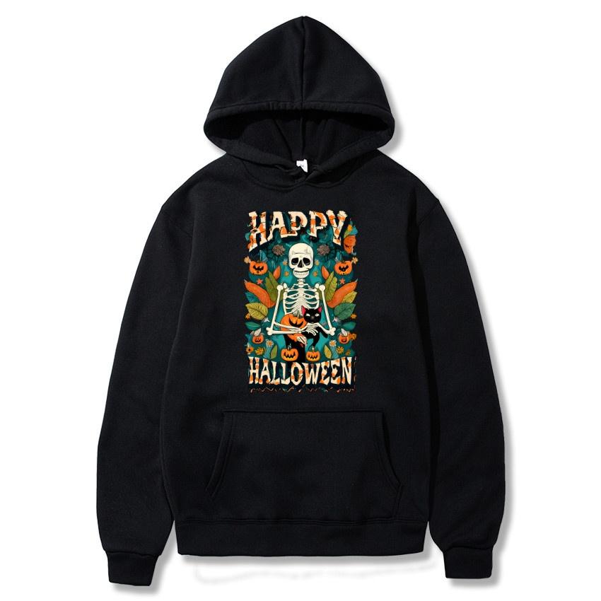 Happy Halloween Autumn Winter Fleece Hoodie Street Fashion Hoodie Men's and Women's Casual Long Sleeve Warm Hoodie
