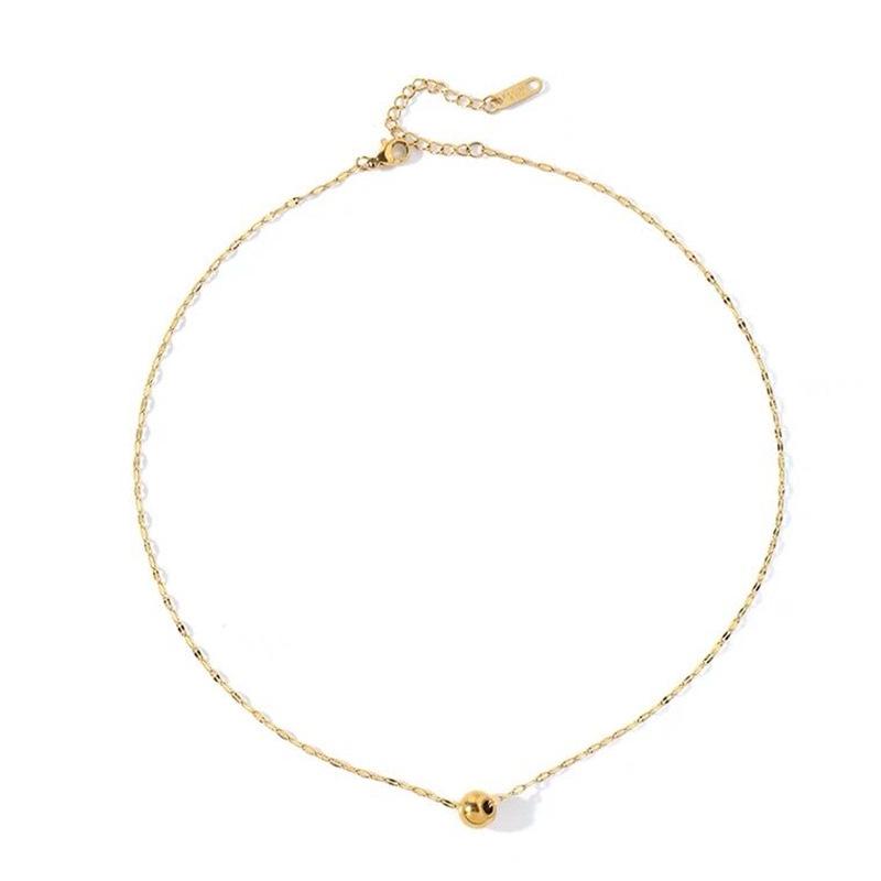 Koreanische Einfache Modische Runde Perlenkette für Damen - 18K Goldbeschichtete Titanstahl Schlüsselbein Kette, Trendiges Accessoire