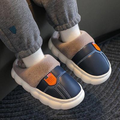 Children's Non-Slip Waterproof Slippers - Soft Cotton, PU Leather, Velvet-Lined for Parents & Kids, Winter Warm