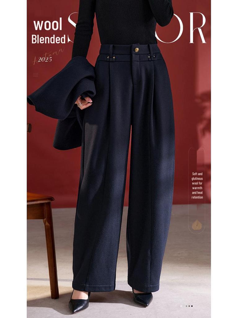 Sijiqing Women's Versatile Autumn Wide-Leg Wool Pants