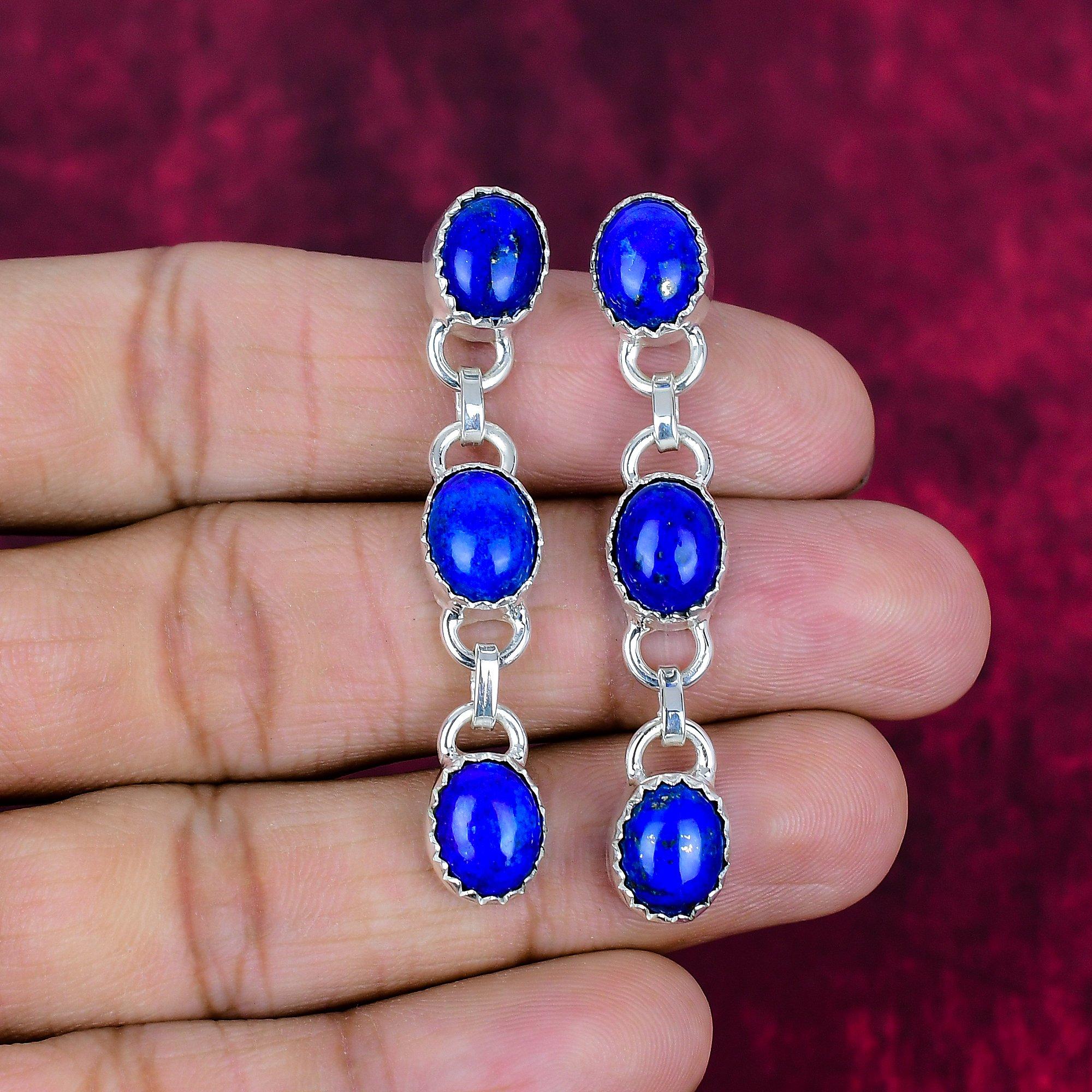 

Серьги из лазурита из стерлингового серебра 925 пробы, Ювелирные изделия с драгоценными камнями ручной работы, Подарки для жены, Совершенно новые серьги 2.17 Inches синий