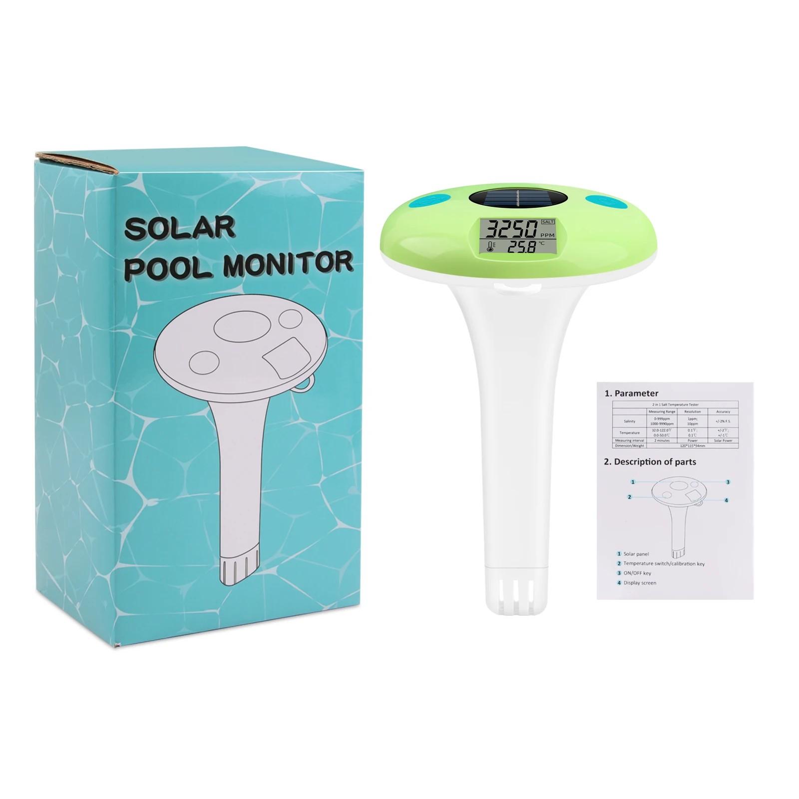 

Тестер соли для бассейна Yieryi Solar, измеритель солености и температуры плавающего бассейна, водонепроницаемый для бассейнов, джакузи, прудов для рыб, спа