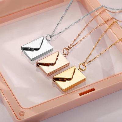 Stylish Titanium Steel Envelope Pendant Couple Necklace with English Letters